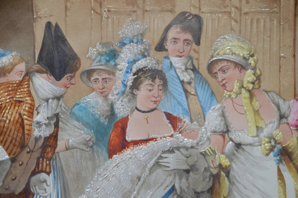 Antique French Creil et Montereau Plaque | Large Hand-Painted Christening Scene, c.1880