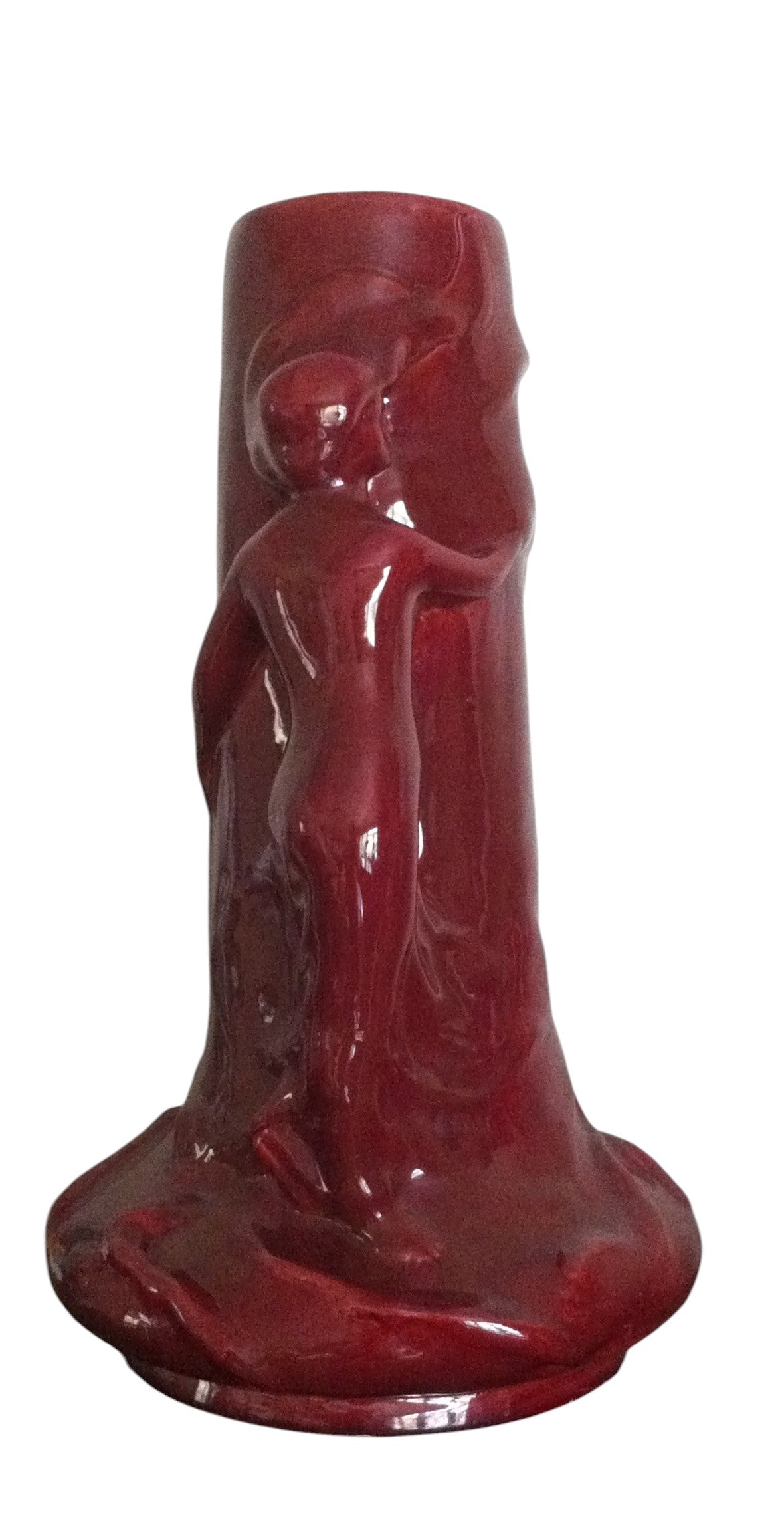 Antique Zsolnay eosin glazed ceramic figural vase featuring female figure, Hungary, early 20th century.