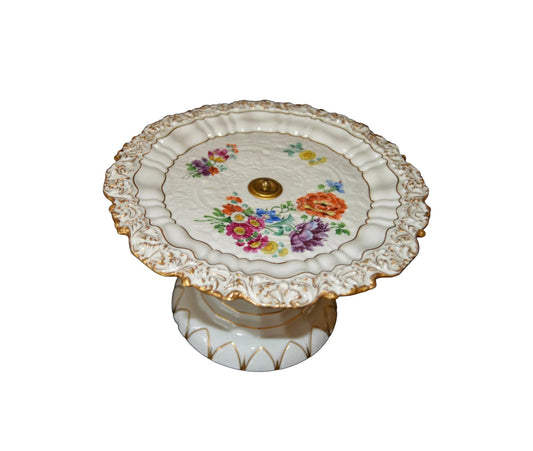 Antique Meissen Porcelain Cake Stand | Hand-Painted Floral Centerpiece, 1830
