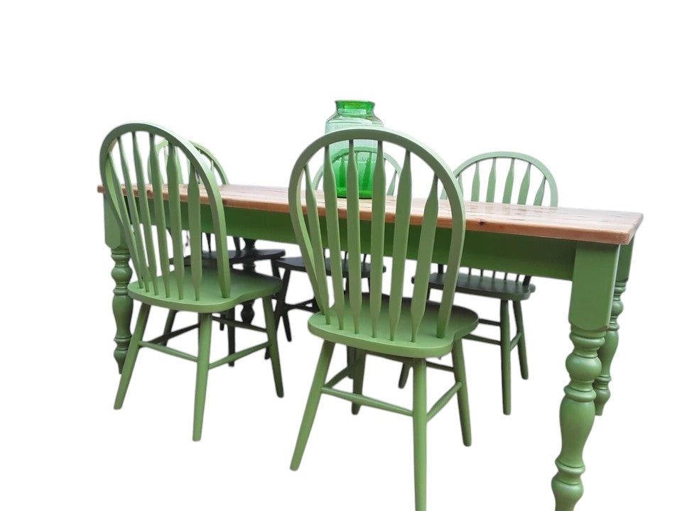 Country Vintage Rustic Pine Farmhouse Dining Table with 5 Chairs