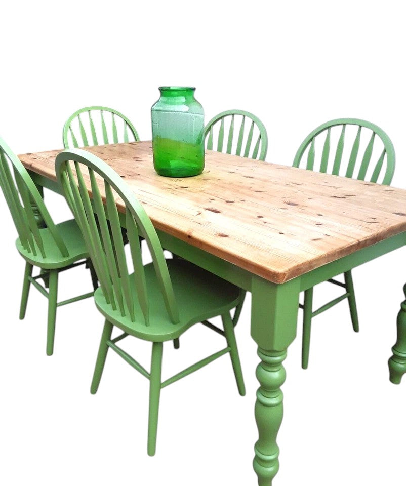 Country Vintage Rustic Pine Farmhouse Dining Table with 5 Chairs