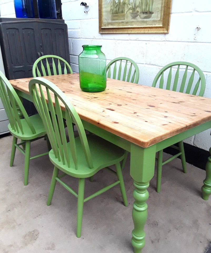 Country Vintage Rustic Pine Farmhouse Dining Table with 5 Chairs