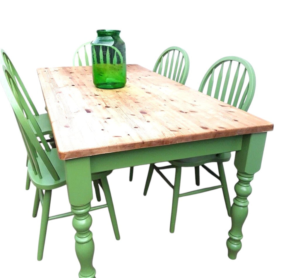 Country Vintage Rustic Pine Farmhouse Dining Table with 5 Chairs