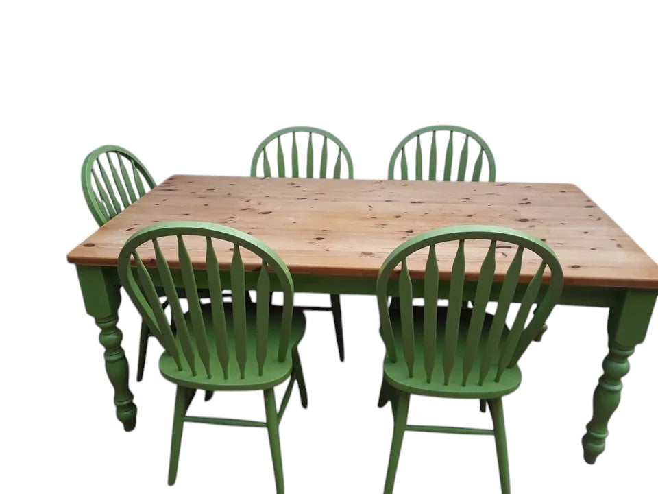 Country Vintage Rustic Pine Farmhouse Dining Table with 5 Chairs