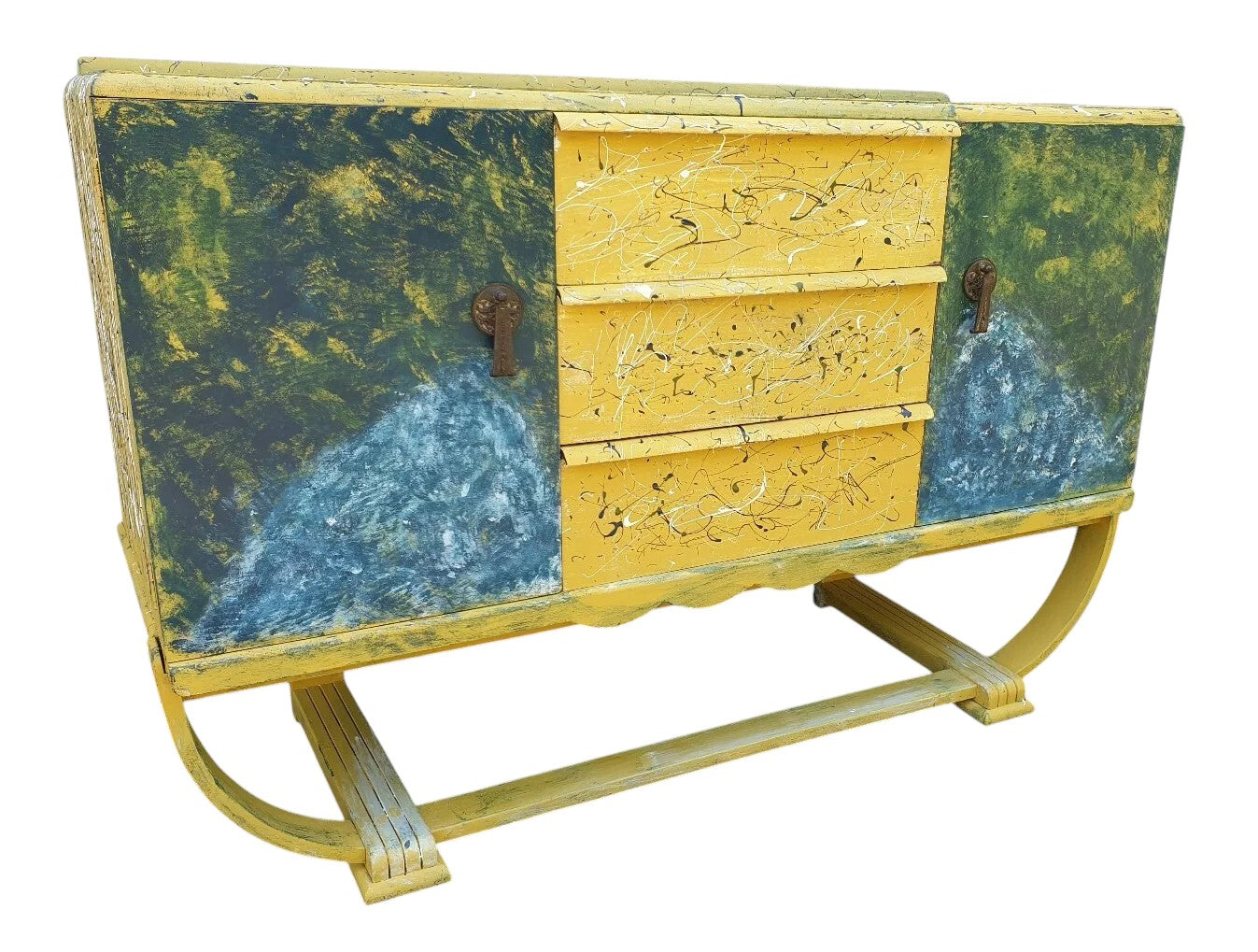 Vintage Mid-Century Hand-Painted Sideboard inspired by Van Gogh