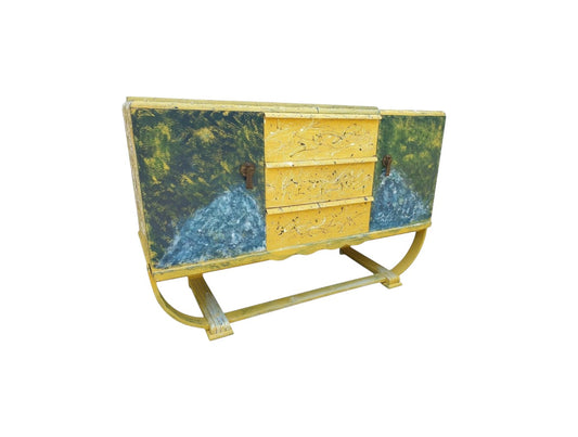 Vintage Mid-Century Hand-Painted Sideboard inspired by Van Gogh