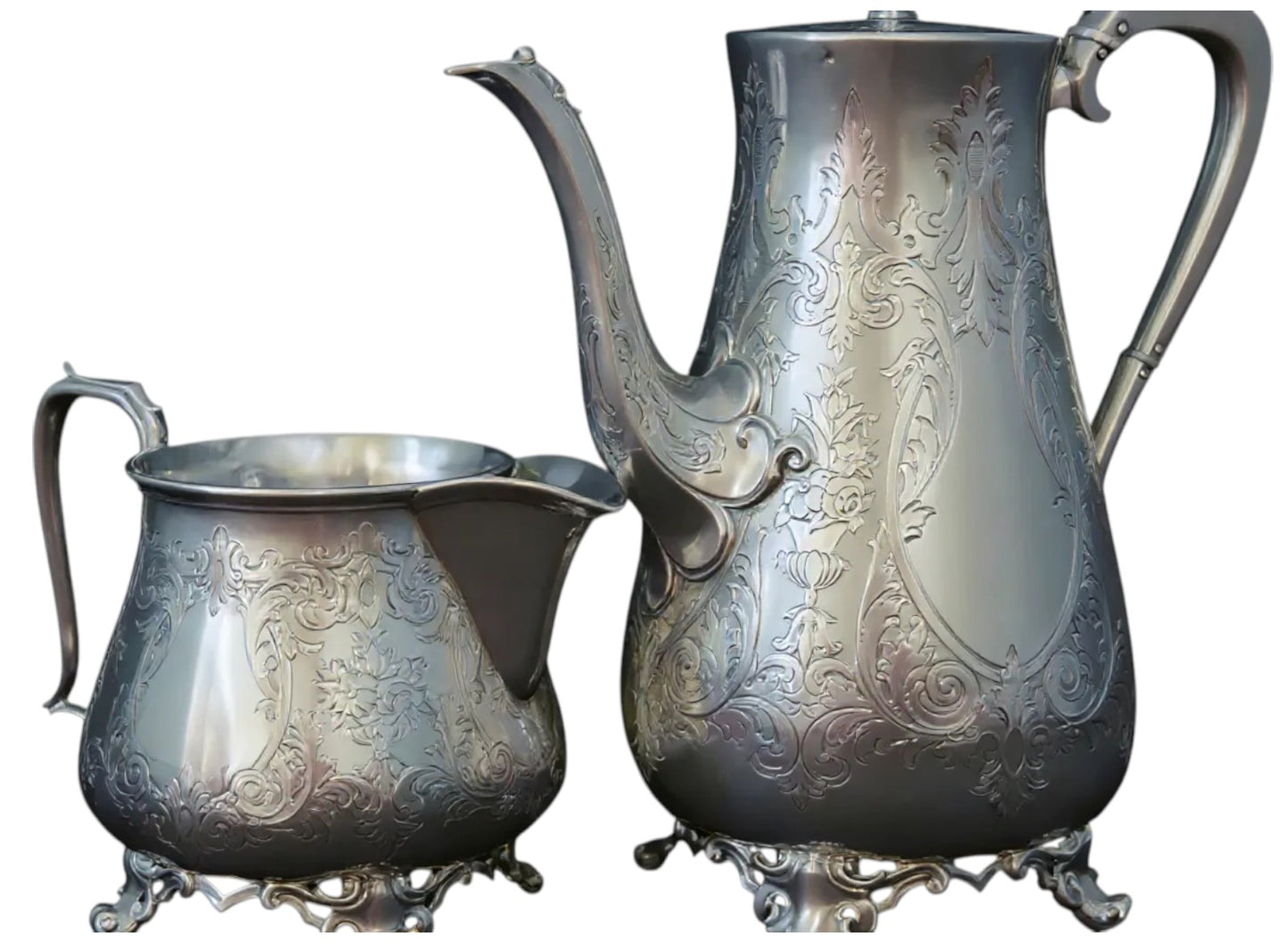 Victorian Solid Silver Engraved Coffee/Tea Pot & Milk Jug – Edward & John Barnard, London 1872