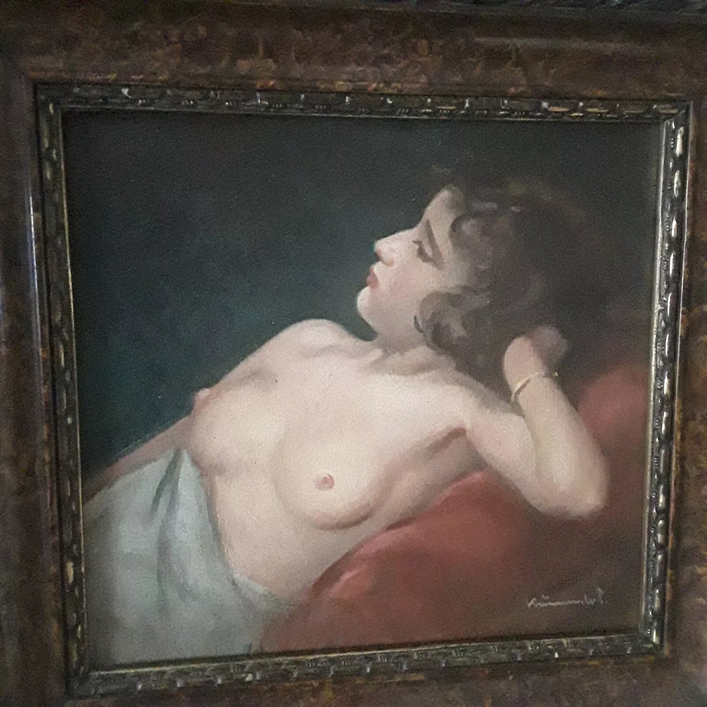 Original Watercolor Nude Study – Signed Krümmer (20.5 × 22 cm)