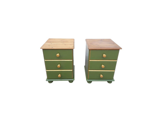 Pair of Restored Victorian Style Pine Bedside Chests – Antique Green Finish