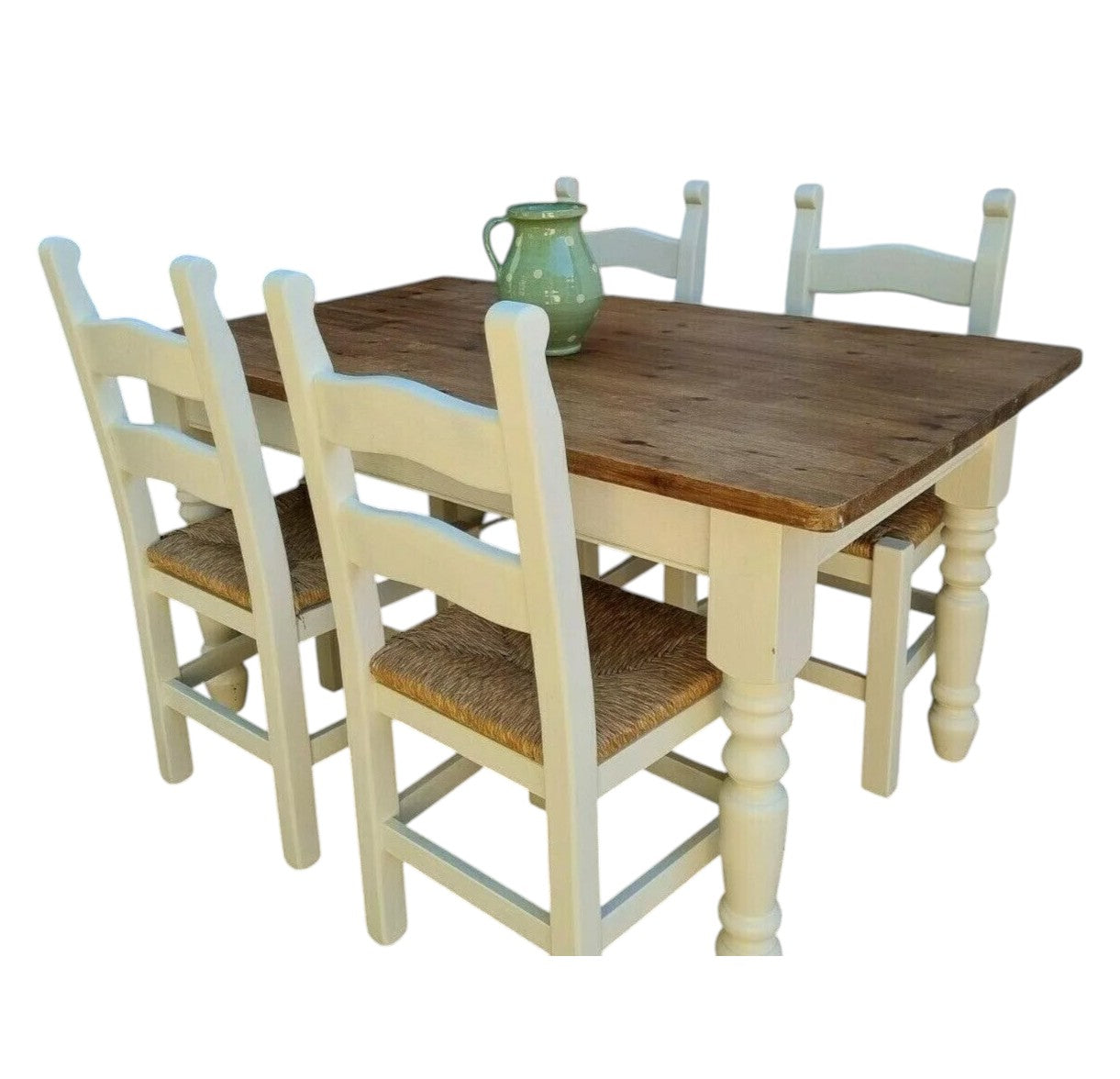 Rustic Farmhouse Pine Dining Table with Four Chairs – Antique Vintage Style