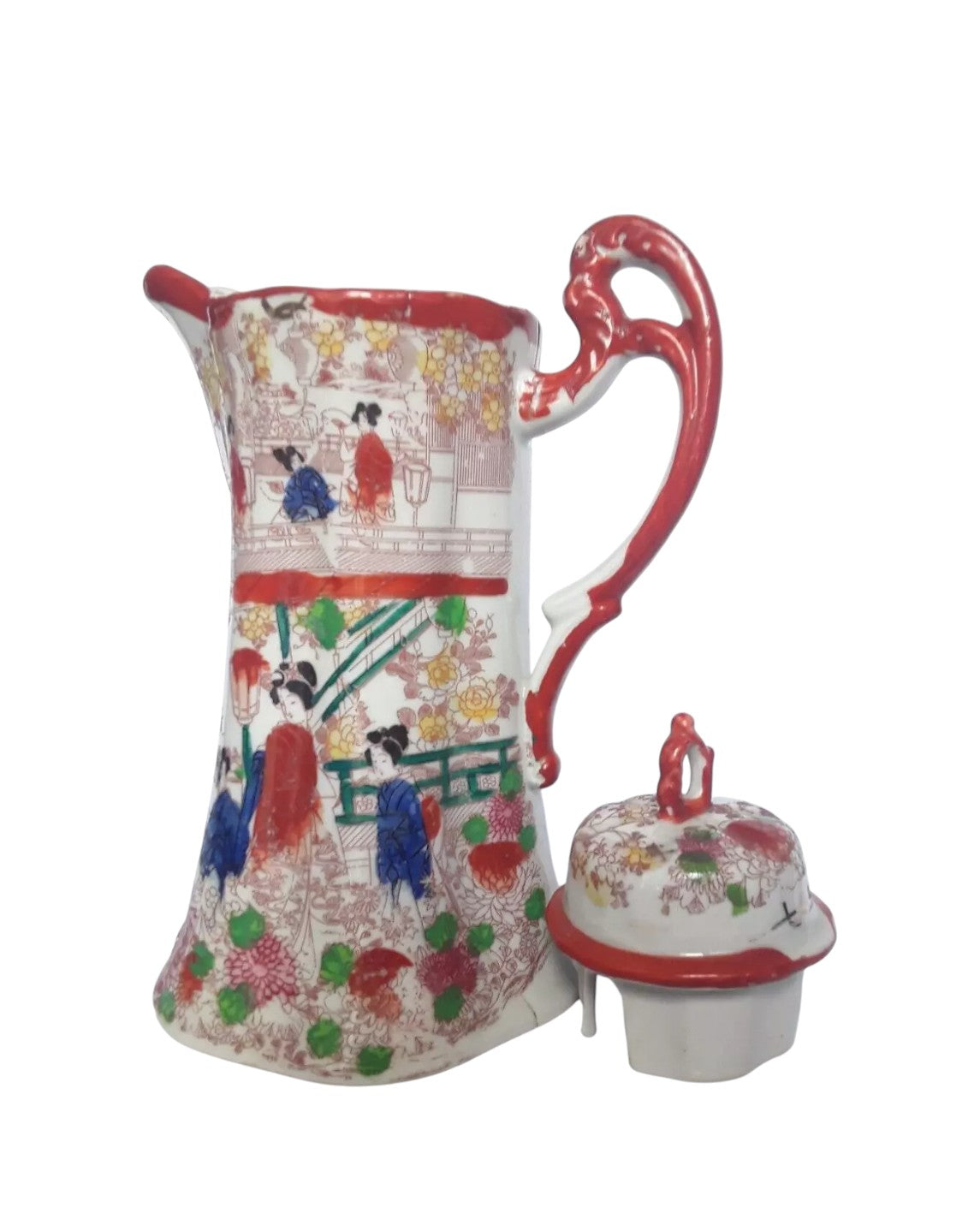 Antique Japanese Kutani Porcelain Chocolate Pot, Hand-Painted, Circa 1900