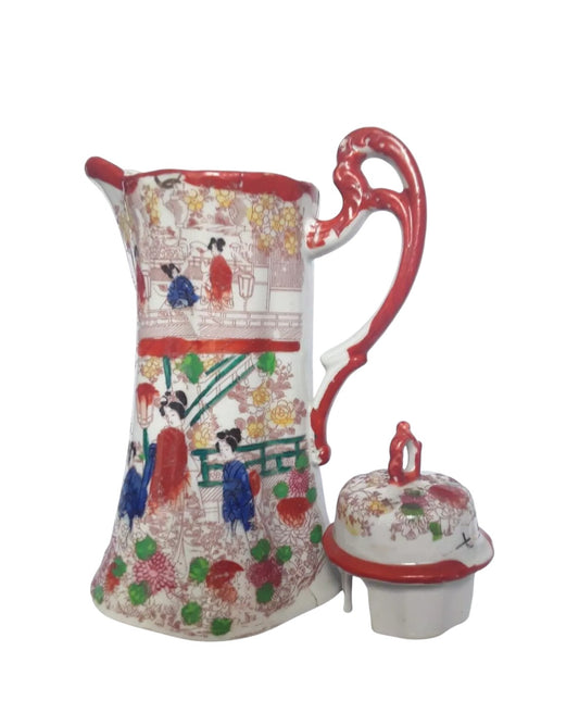 Antique Japanese Kutani Porcelain Chocolate Pot, Hand-Painted, Circa 1900
