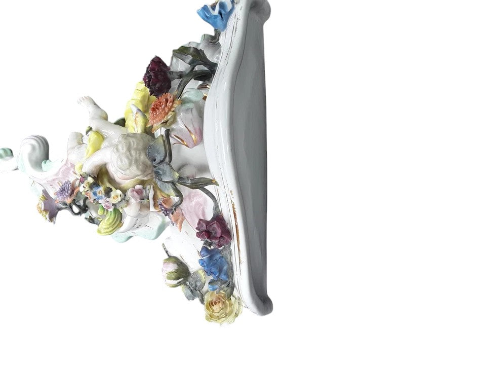 Pair of Dresden Porcelain Wall Brackets with Cherubs & Floral Decoration – AR Mark
