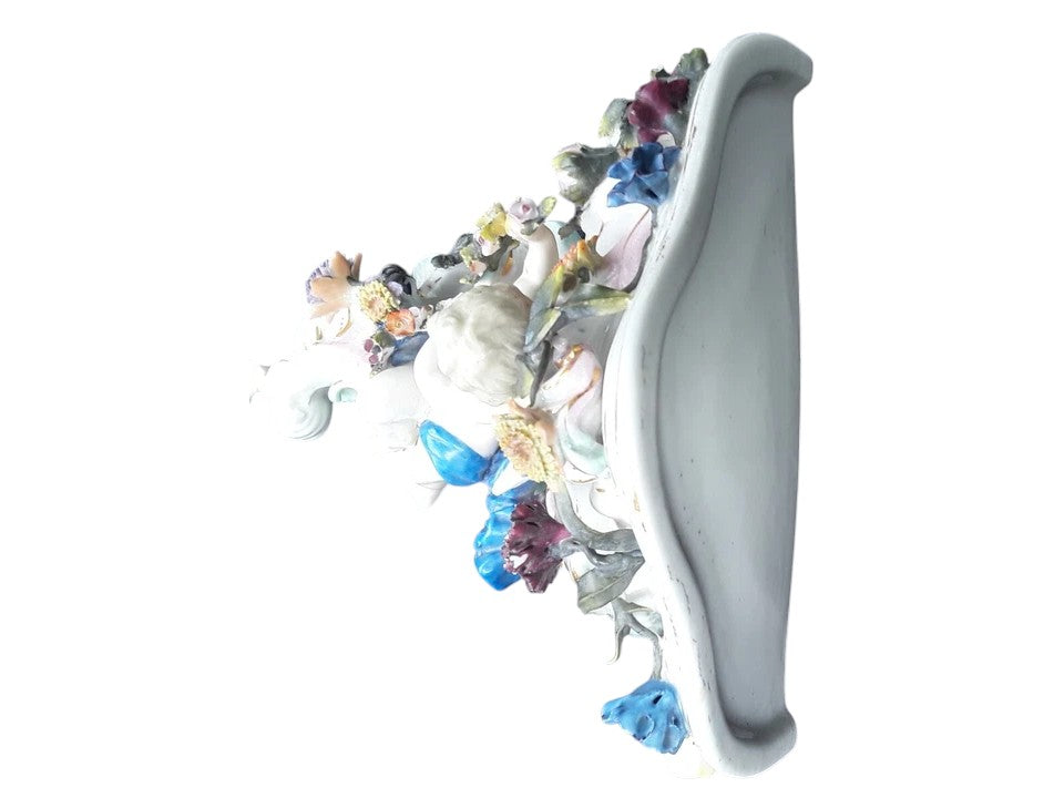 Pair of Dresden Porcelain Wall Brackets with Cherubs & Floral Decoration – AR Mark