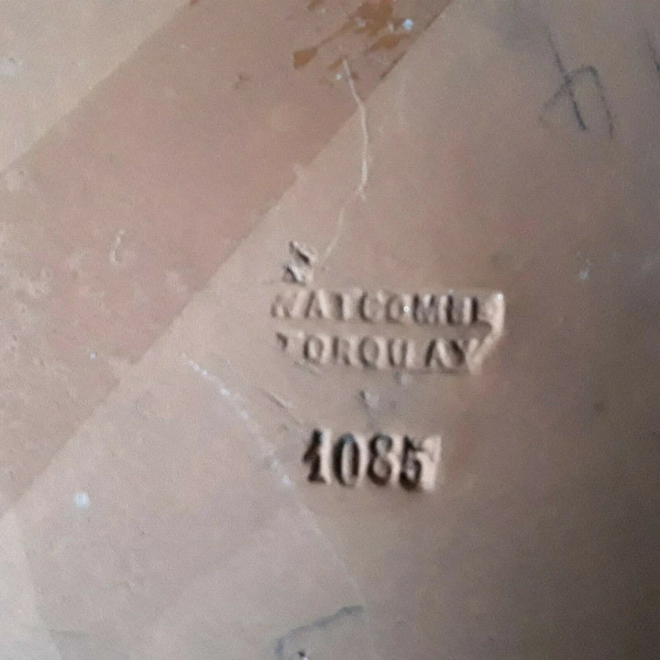 Back of antique Watcombe terracotta plaque, inscribed Heaven’s Gate by Gertrude House, dated June 1887, with impressed Watcombe mark.