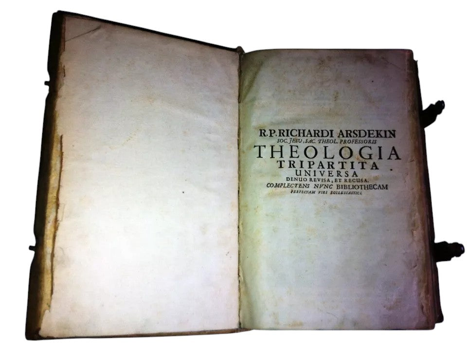 Title page of Richardi Arsdekin’s Theologia Tripartita Universa, printed 1694, antique folio book