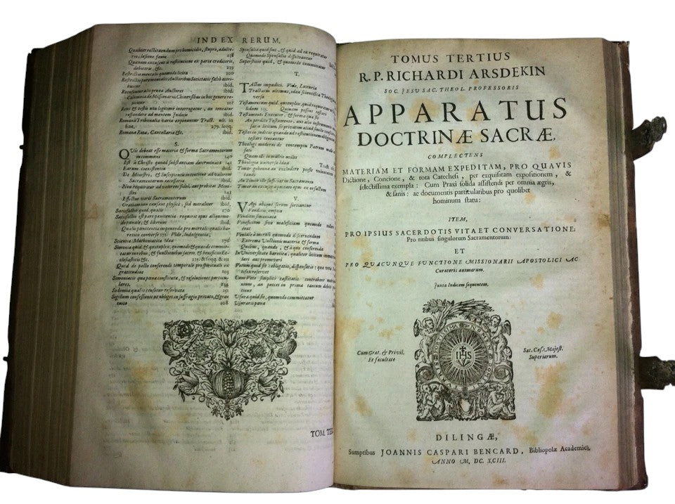 Original 17th century theological volume with engraved title page and decorative binding