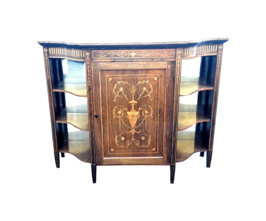 Edwardian rosewood credenza with neoclassical inlay and open shelves