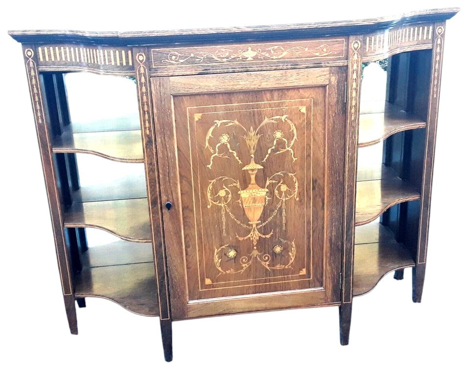 Edwardian rosewood furniture, neoclassical style cabinet with shelves