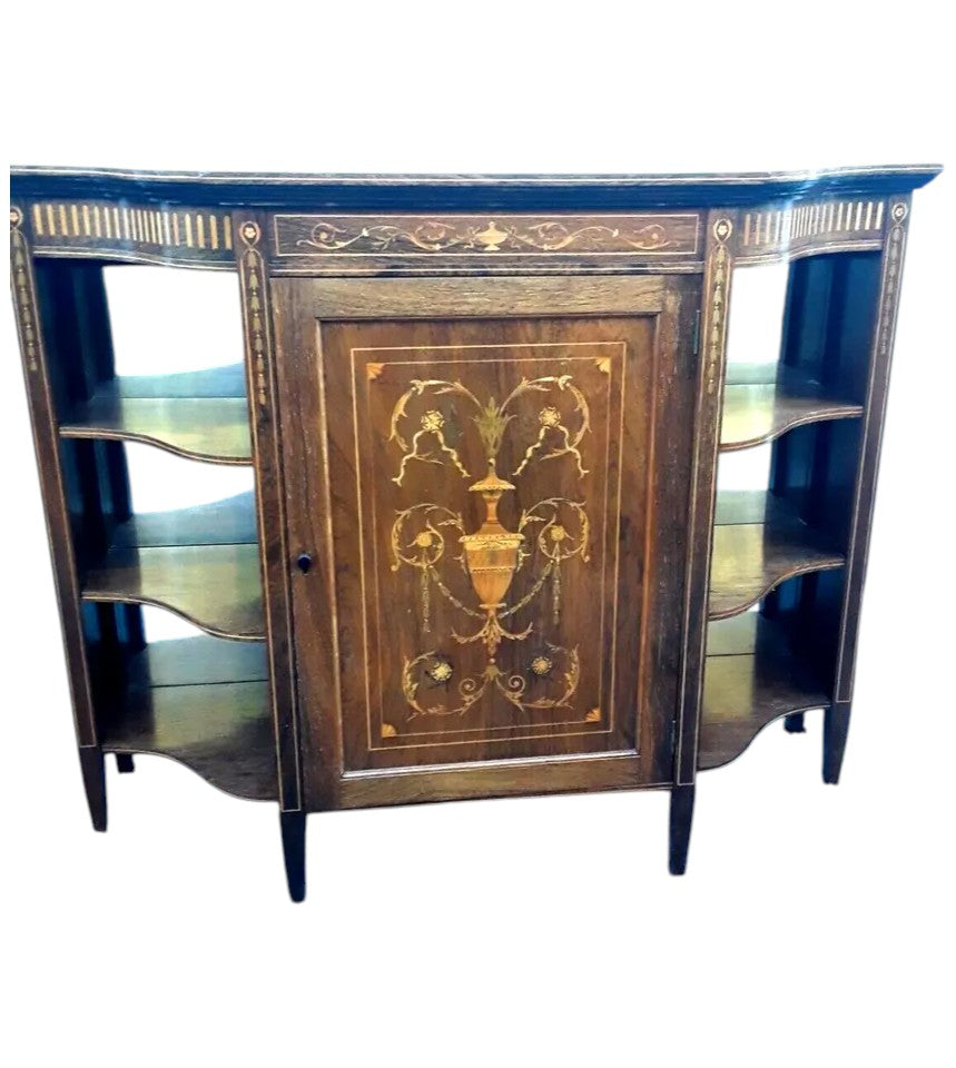 Edwardian rosewood furniture, neoclassical style cabinet with shelves