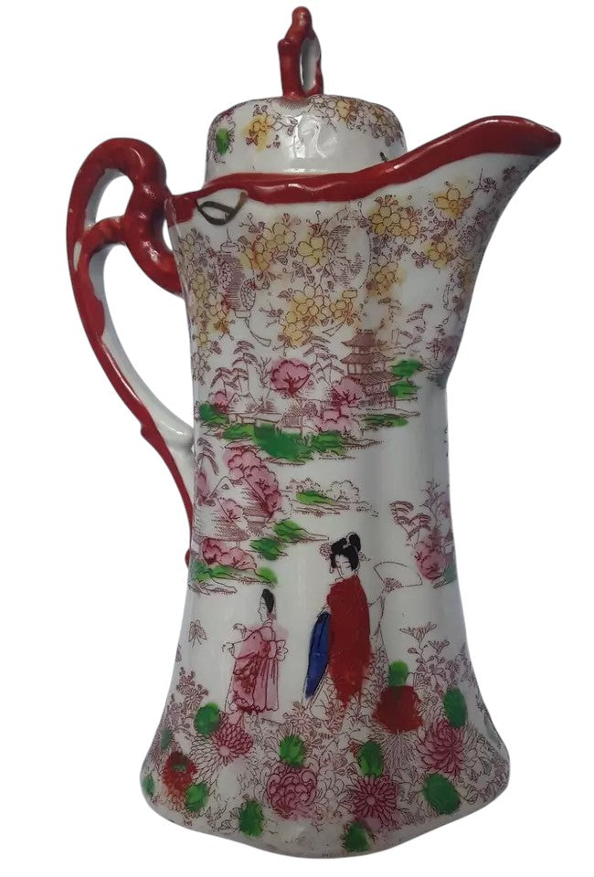 Antique Japanese Kutani Porcelain Chocolate Pot, Hand-Painted, Circa 1900
