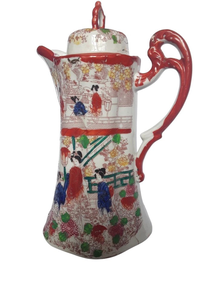 Antique Japanese Kutani Porcelain Chocolate Pot, Hand-Painted, Circa 1900