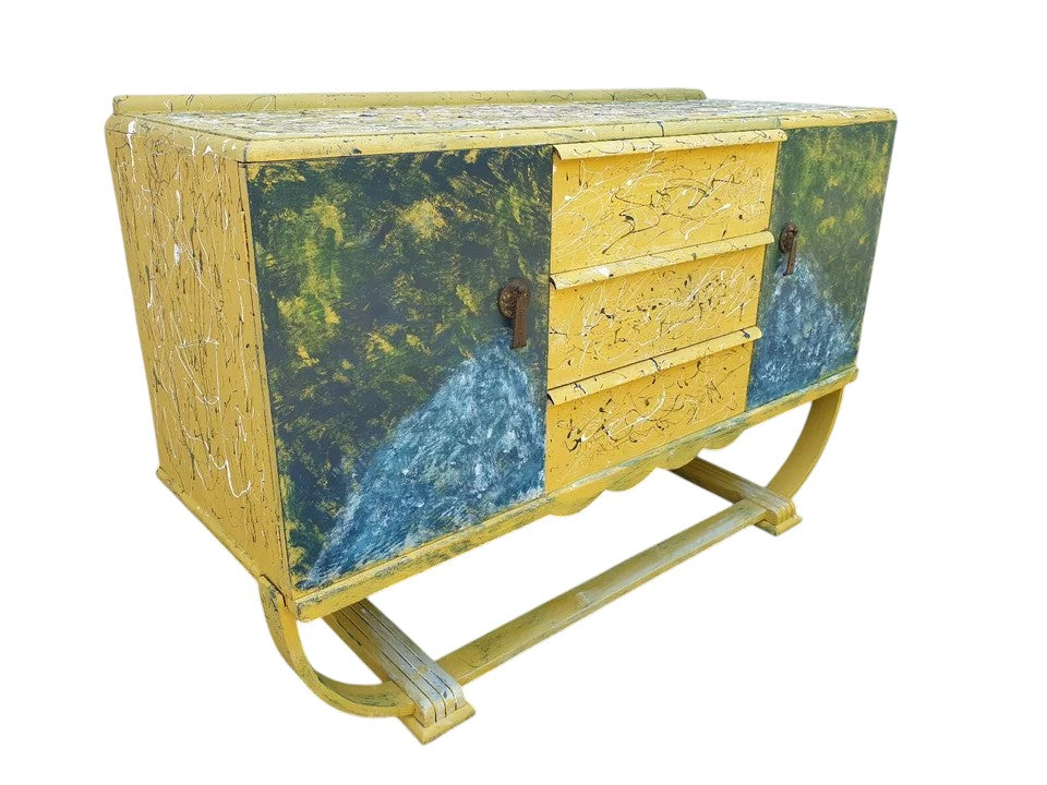 Vintage Mid-Century Hand-Painted Sideboard inspired by Van Gogh