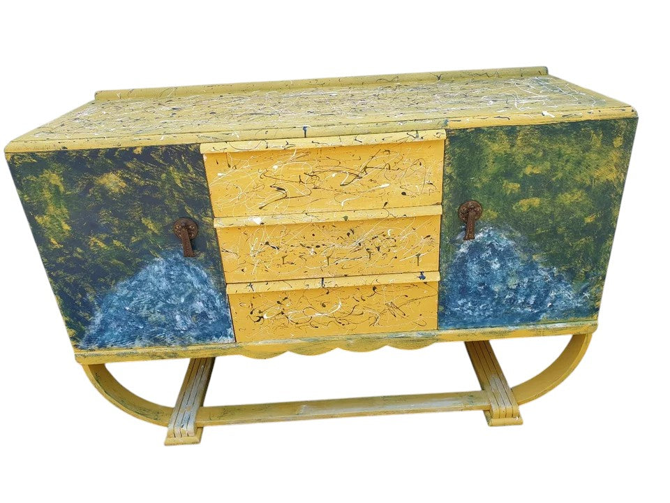 Vintage Mid-Century Hand-Painted Sideboard inspired by Van Gogh