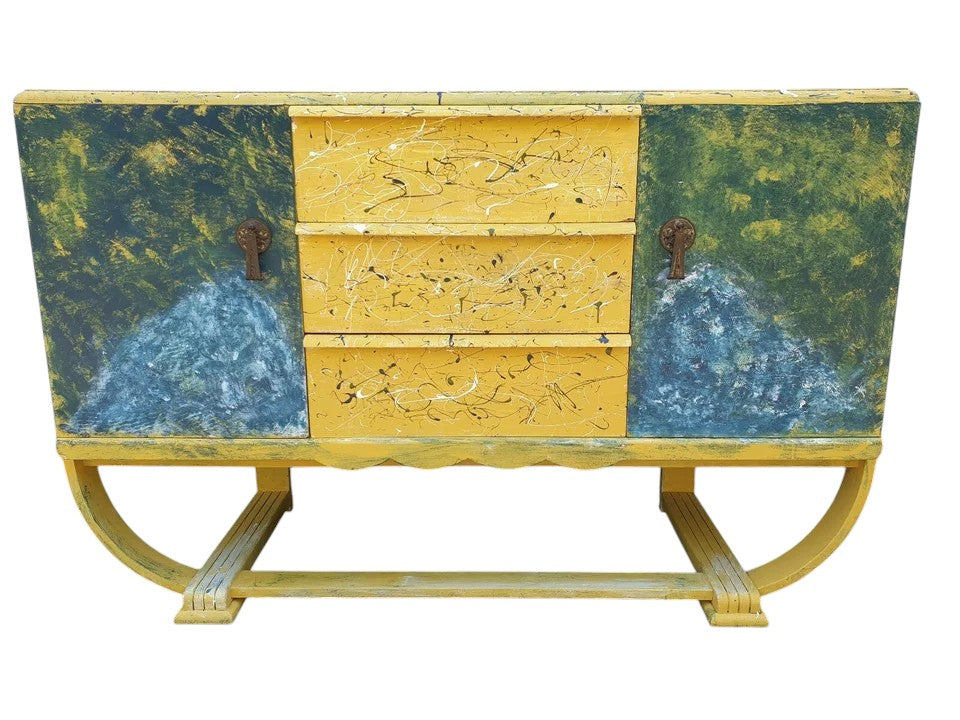Vintage Mid-Century Hand-Painted Sideboard inspired by Van Gogh