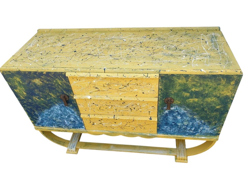 Vintage Mid-Century Hand-Painted Sideboard inspired by Van Gogh