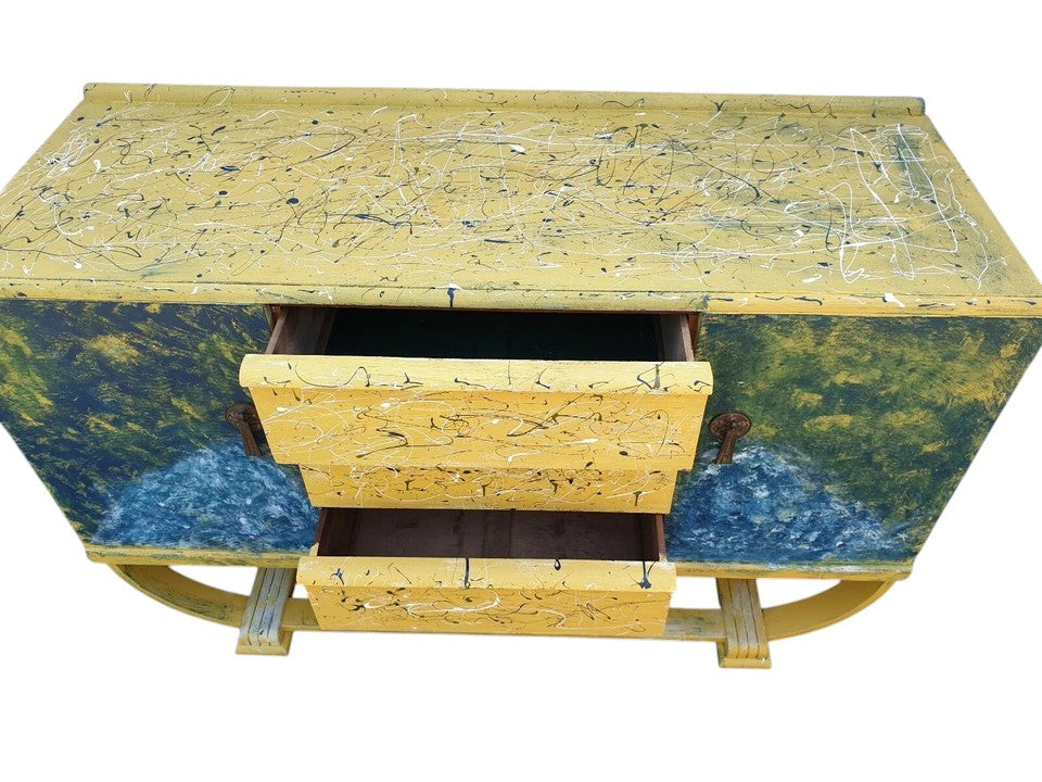 Vintage Mid-Century Hand-Painted Sideboard inspired by Van Gogh