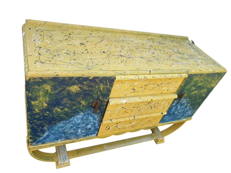 Vintage Mid-Century Hand-Painted Sideboard inspired by Van Gogh
