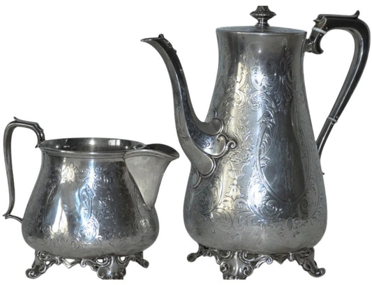 Victorian Solid Silver Engraved Coffee/Tea Pot & Milk Jug – Edward & John Barnard, London 1872