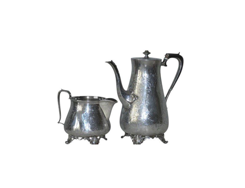 Victorian Solid Silver Engraved Coffee/Tea Pot & Milk Jug – Edward & John Barnard, London 1872