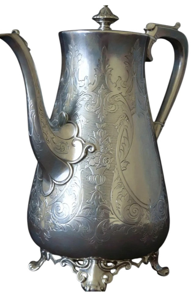 Victorian Solid Silver Engraved Coffee/Tea Pot & Milk Jug – Edward & John Barnard, London 1872