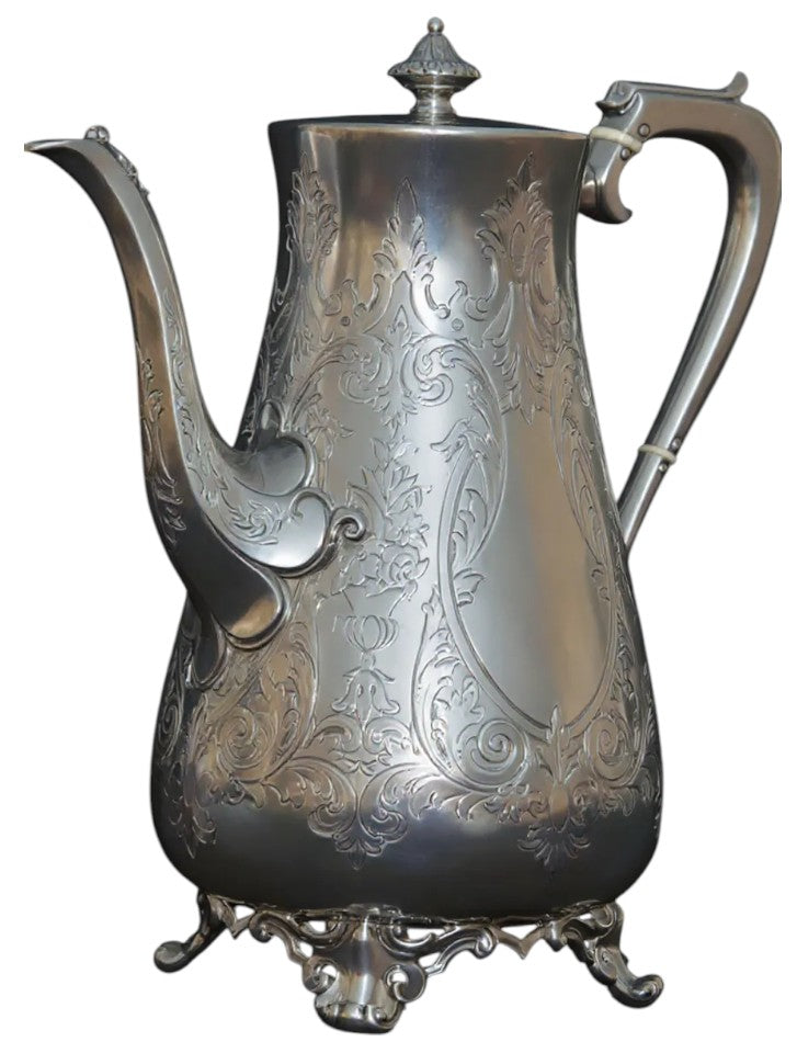 Victorian Solid Silver Engraved Coffee/Tea Pot & Milk Jug – Edward & John Barnard, London 1872