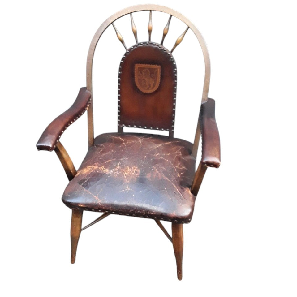 19th Century Spanish Armchair | Rare Antique Hardwood & Leather