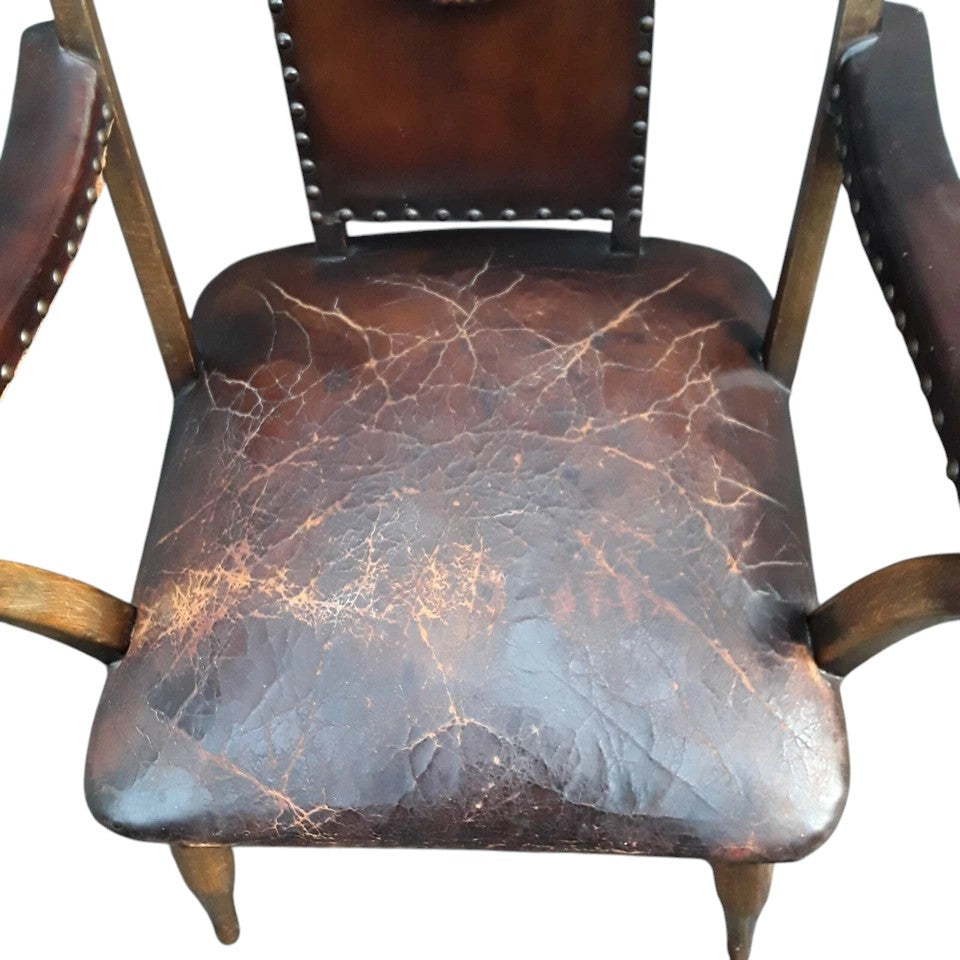 19th Century Spanish Armchair | Rare Antique Hardwood & Leather