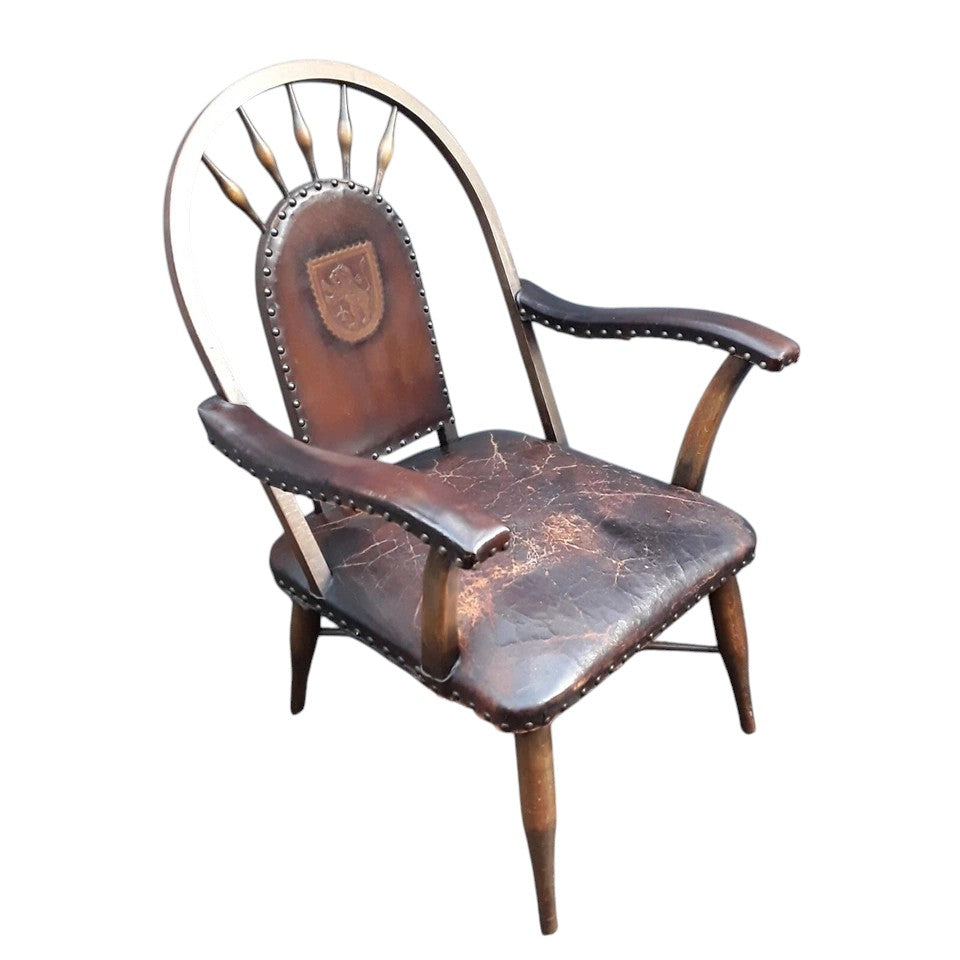 19th Century Spanish Armchair | Rare Antique Hardwood & Leather