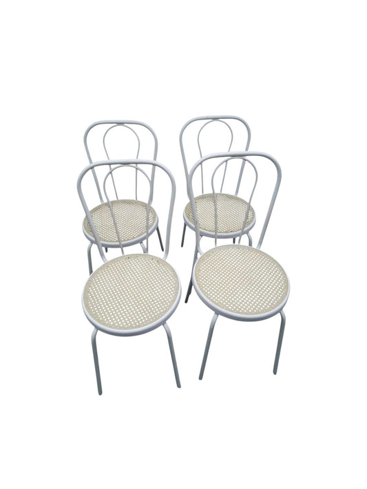 Set of 4 White Thonet Style Chairs | Metal Frame with Bamboo Seats
